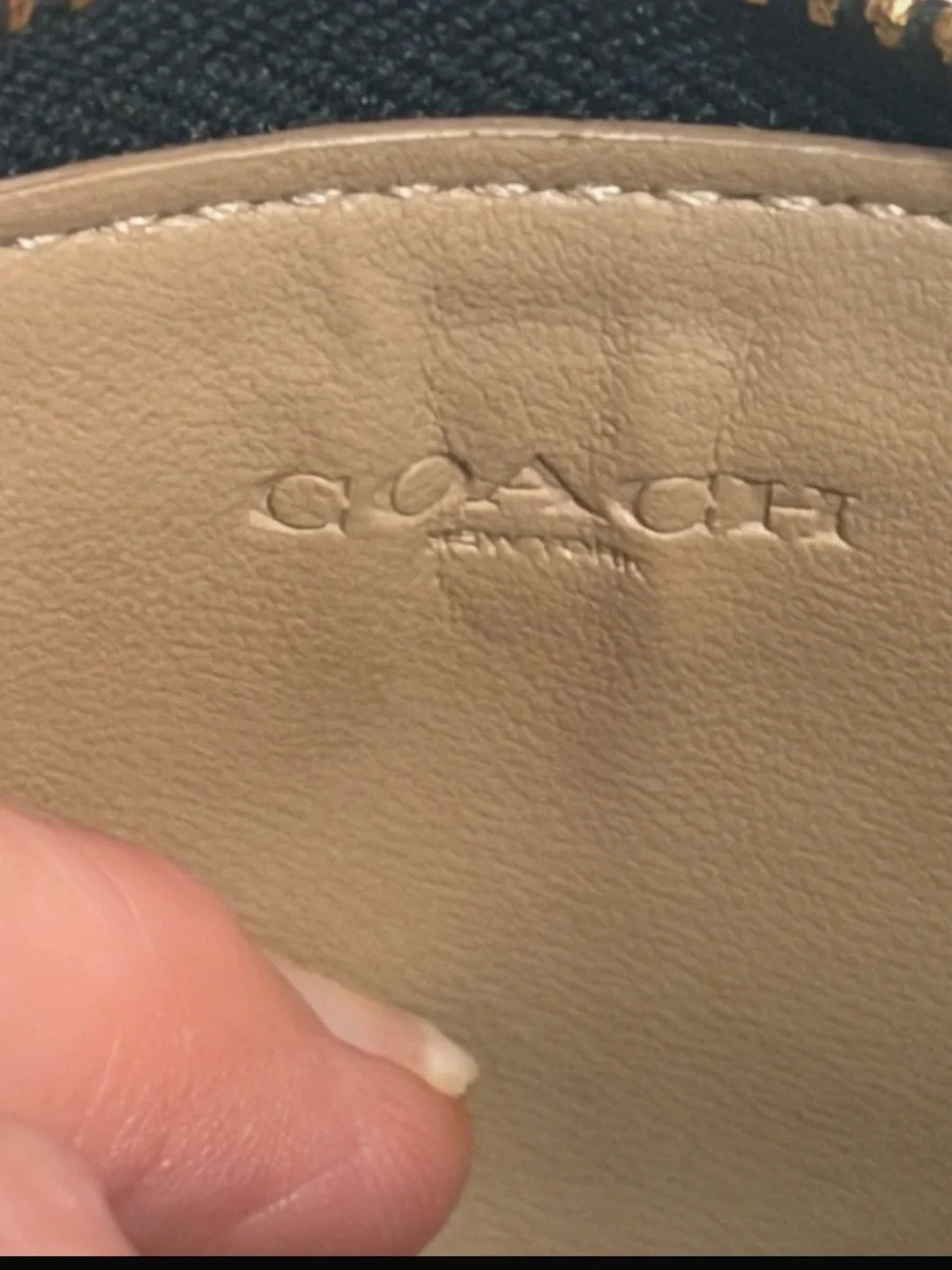 Coach Two-Tone Leather Card Case Key Holder - Beige, White & Black